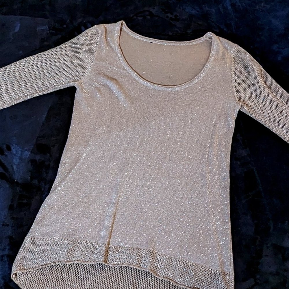 NYE New Year's Eve Shimmery Gold Mesh Net Shirt
